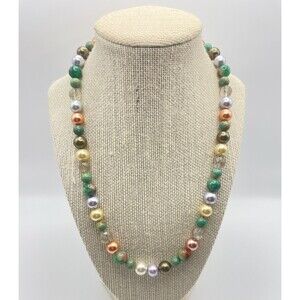 Vintage French Christian Lacroix Pearl & Stone Bead Necklace Sterling Clasp 20”